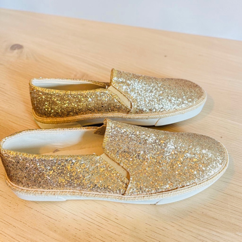 Jack Rogers Womens Gold Glitter Slip On Sneakers Espadrille Flats Size 9M